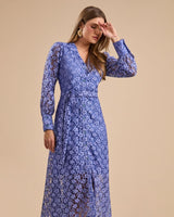 Vestido Midi Renda Flowers Azul