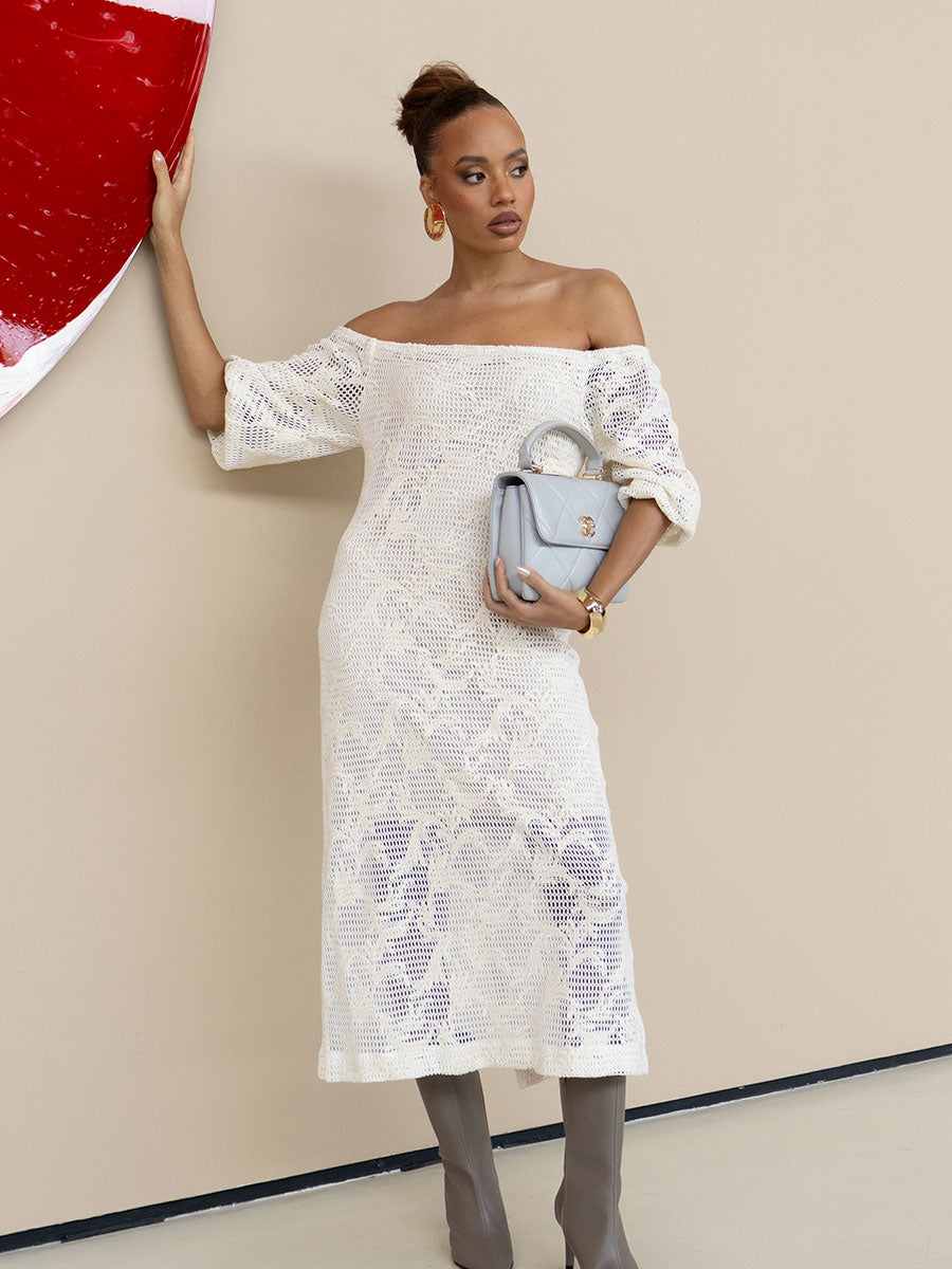 Vestido Ombro a Ombro Areia