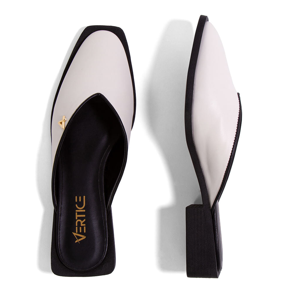 Mule Bico Fino Salto Quadrado Offwhite