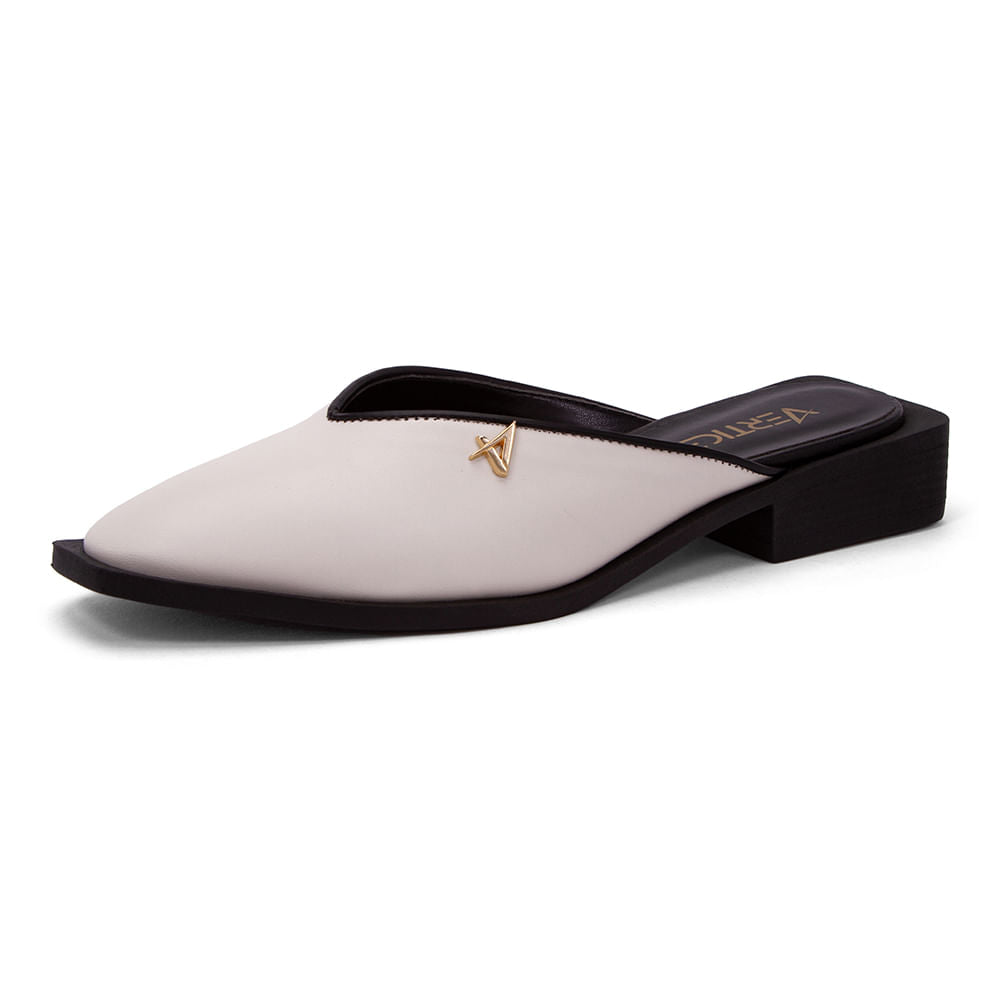 Mule Bico Fino Salto Quadrado Offwhite