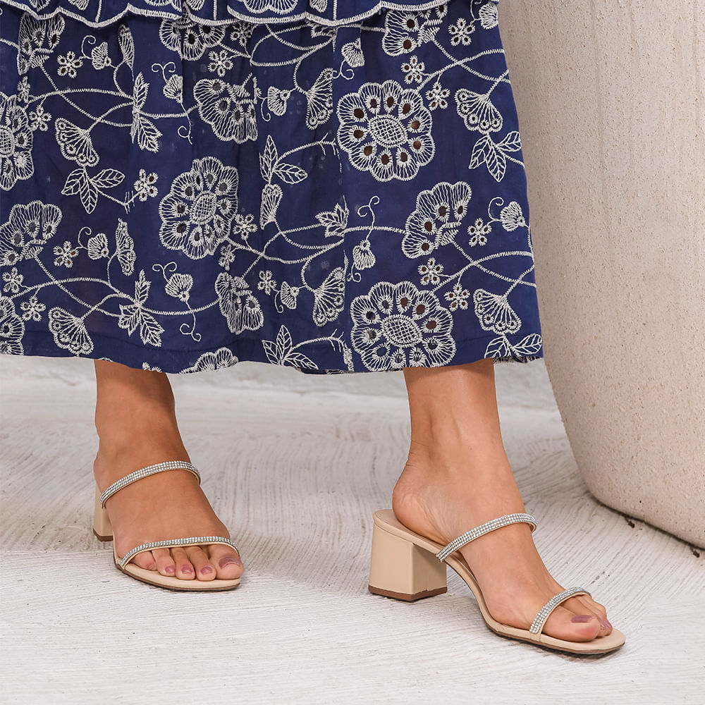 Mule Tiras Strass Nude