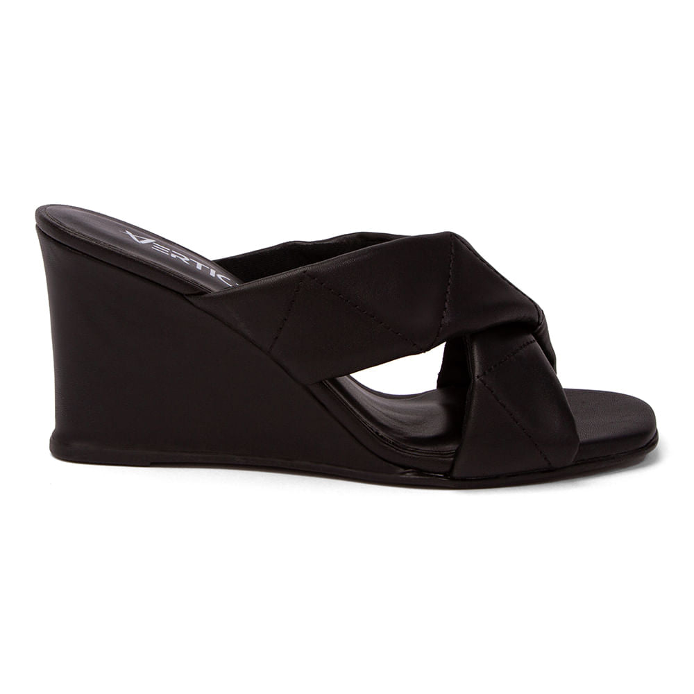 Mule Anabela Tiras Cruzadas Preto