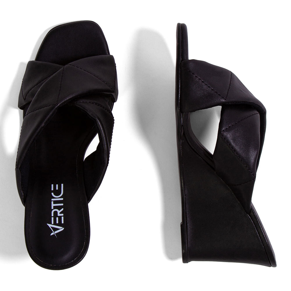 Mule Anabela Tiras Cruzadas Preto