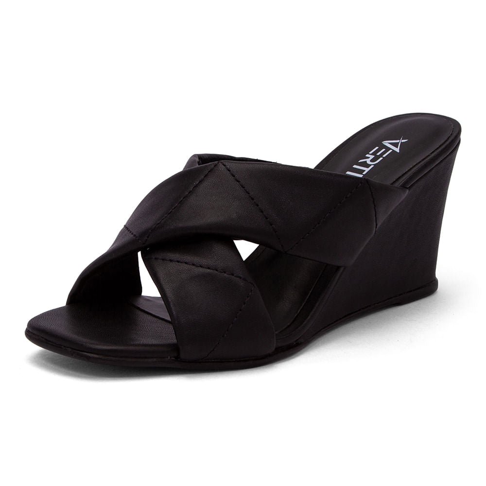 Mule Anabela Tiras Cruzadas Preto