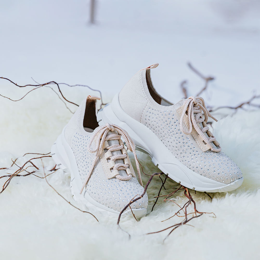 Tênis Jogging Meia Brilho Offwhite