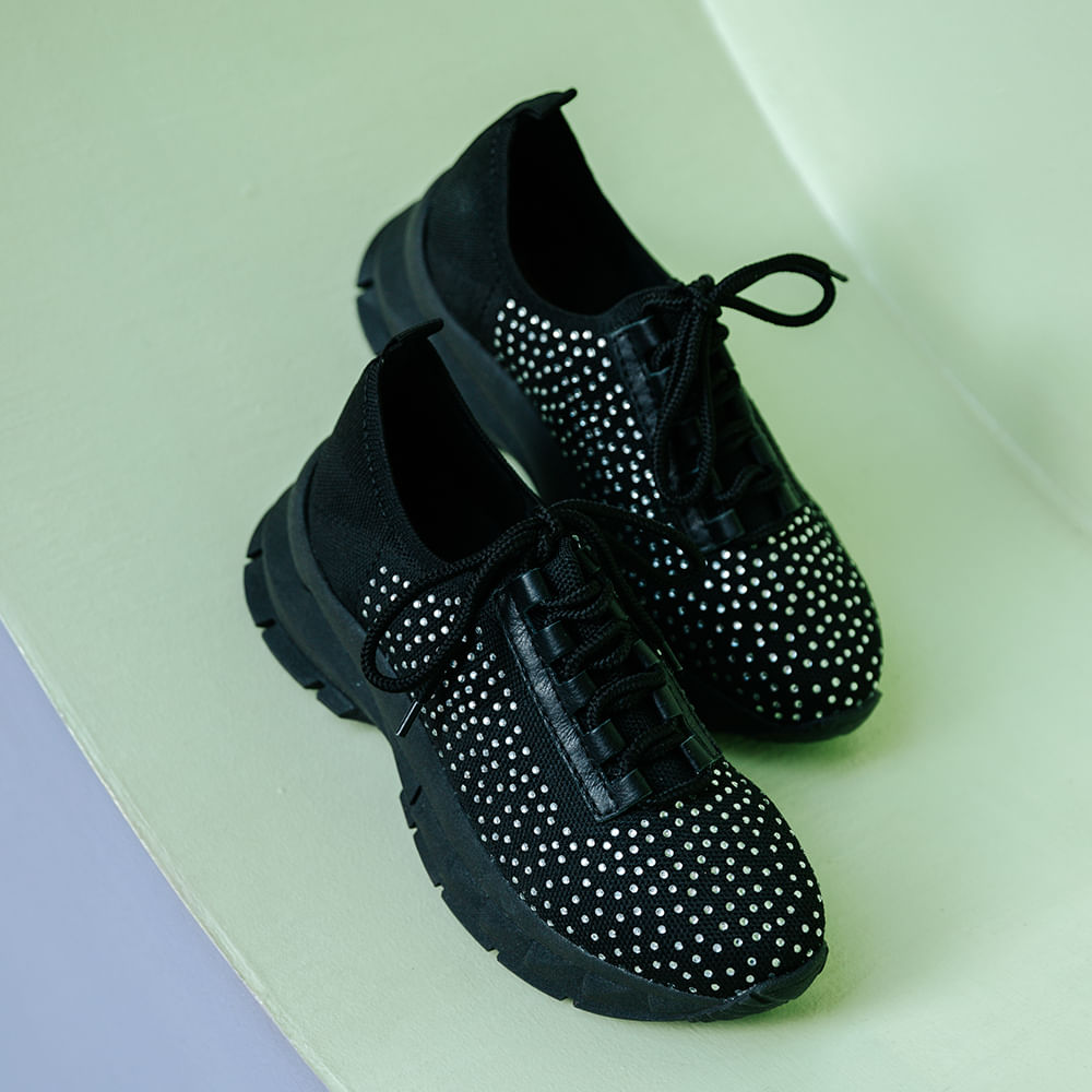 Tênis Jogging Meia Brilho Preto