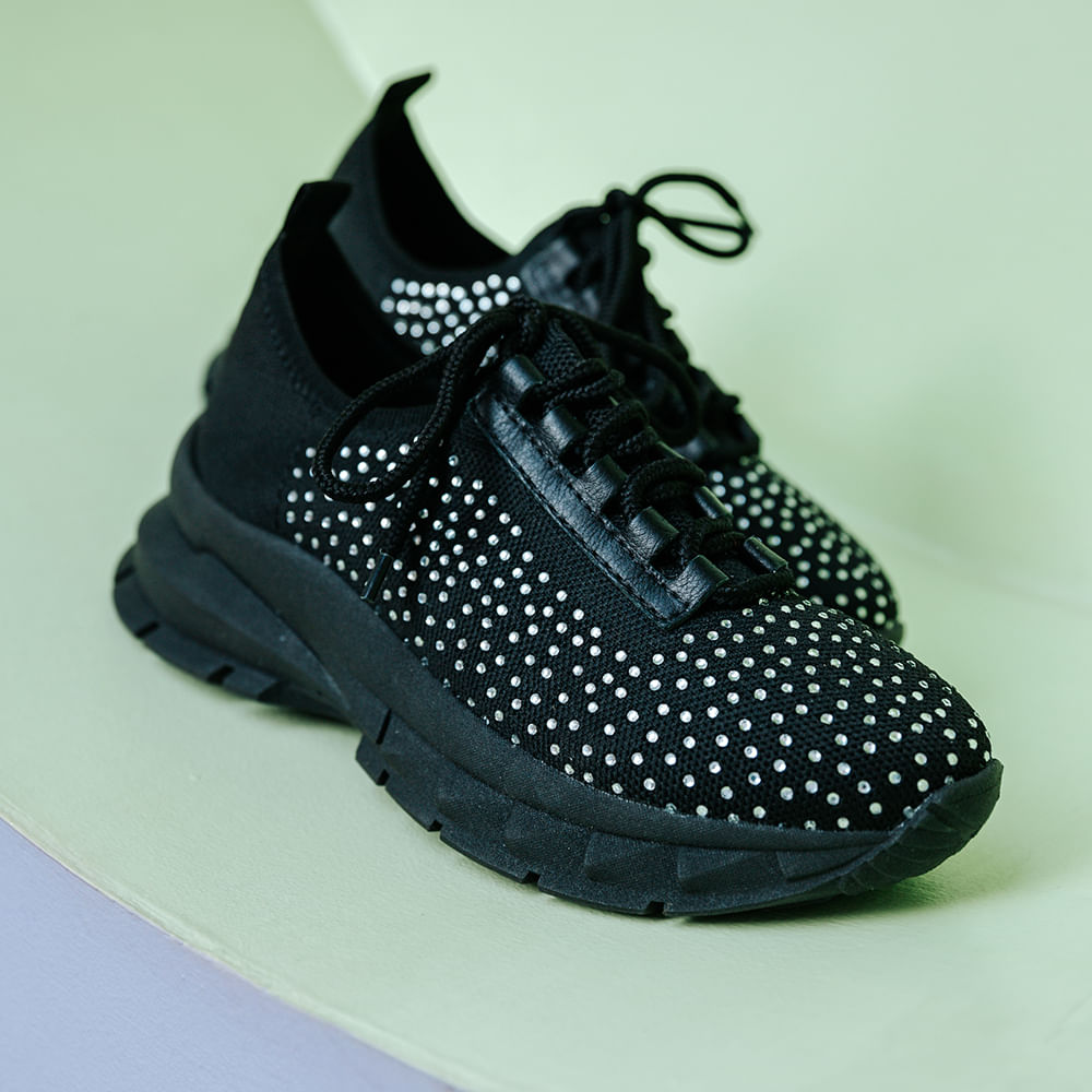 Tênis Jogging Meia Brilho Preto