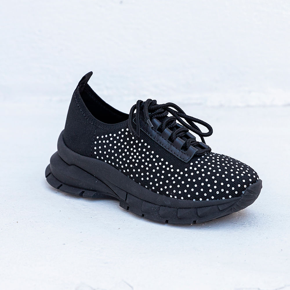 Tênis Jogging Meia Brilho Preto