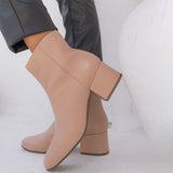 Bota de Couro Cano Médio Salto Bloco  Nude