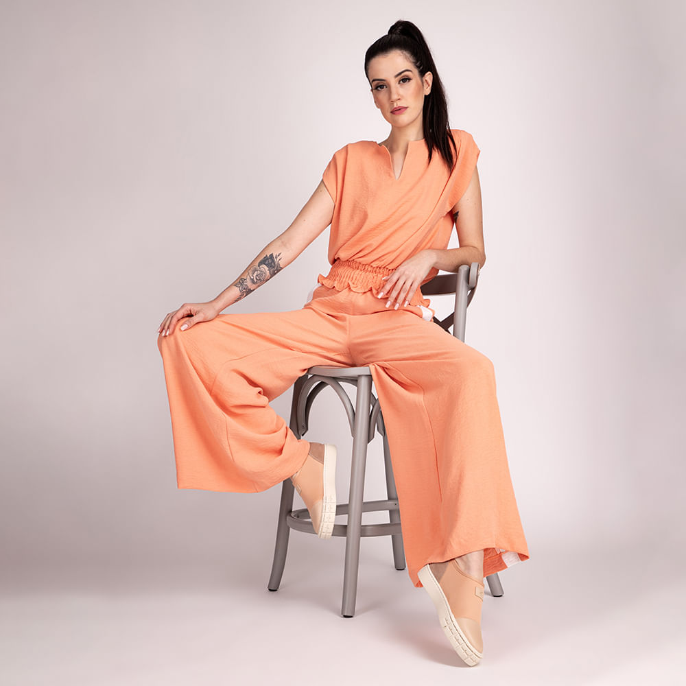 Tênis Slip On Elastano Flatform Amendoa/Rosado