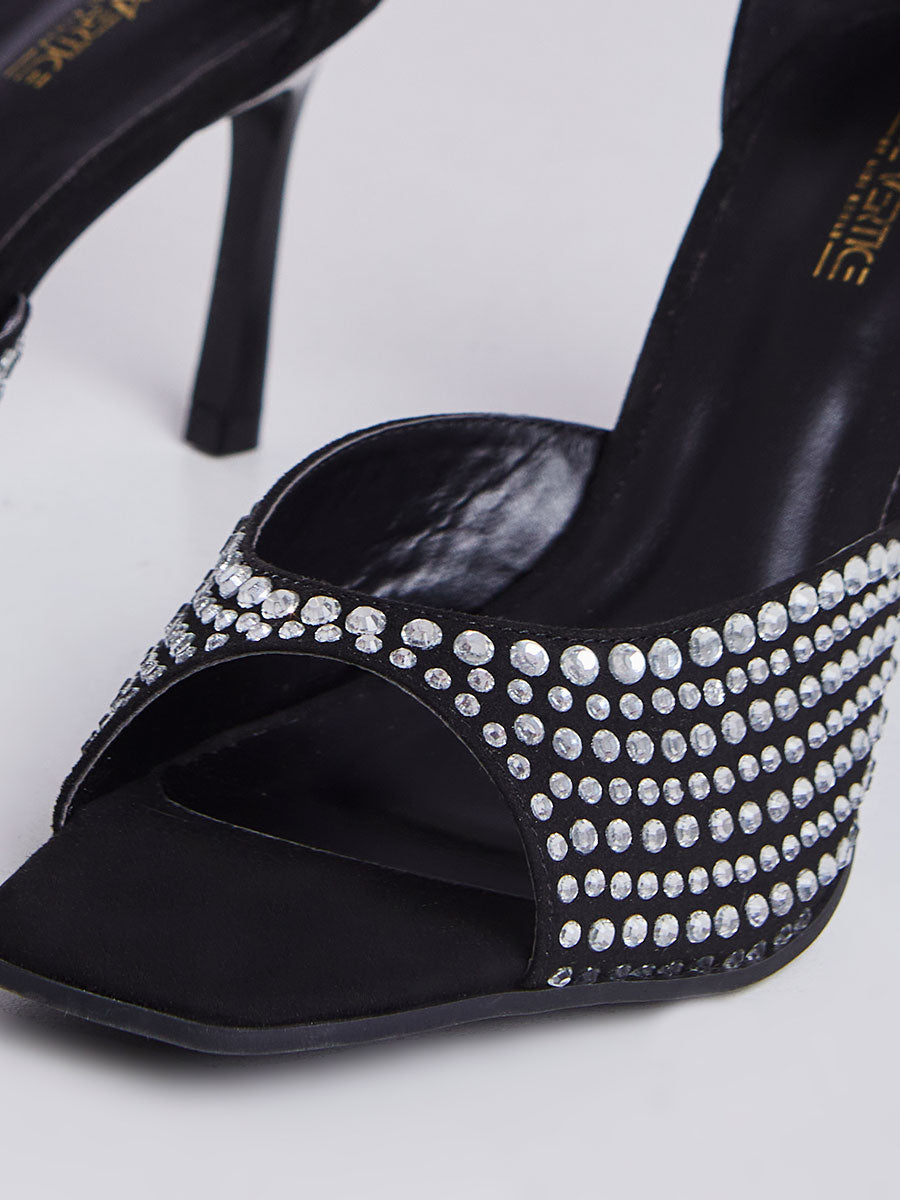 Sandalia Salto Fino com Strass Preto