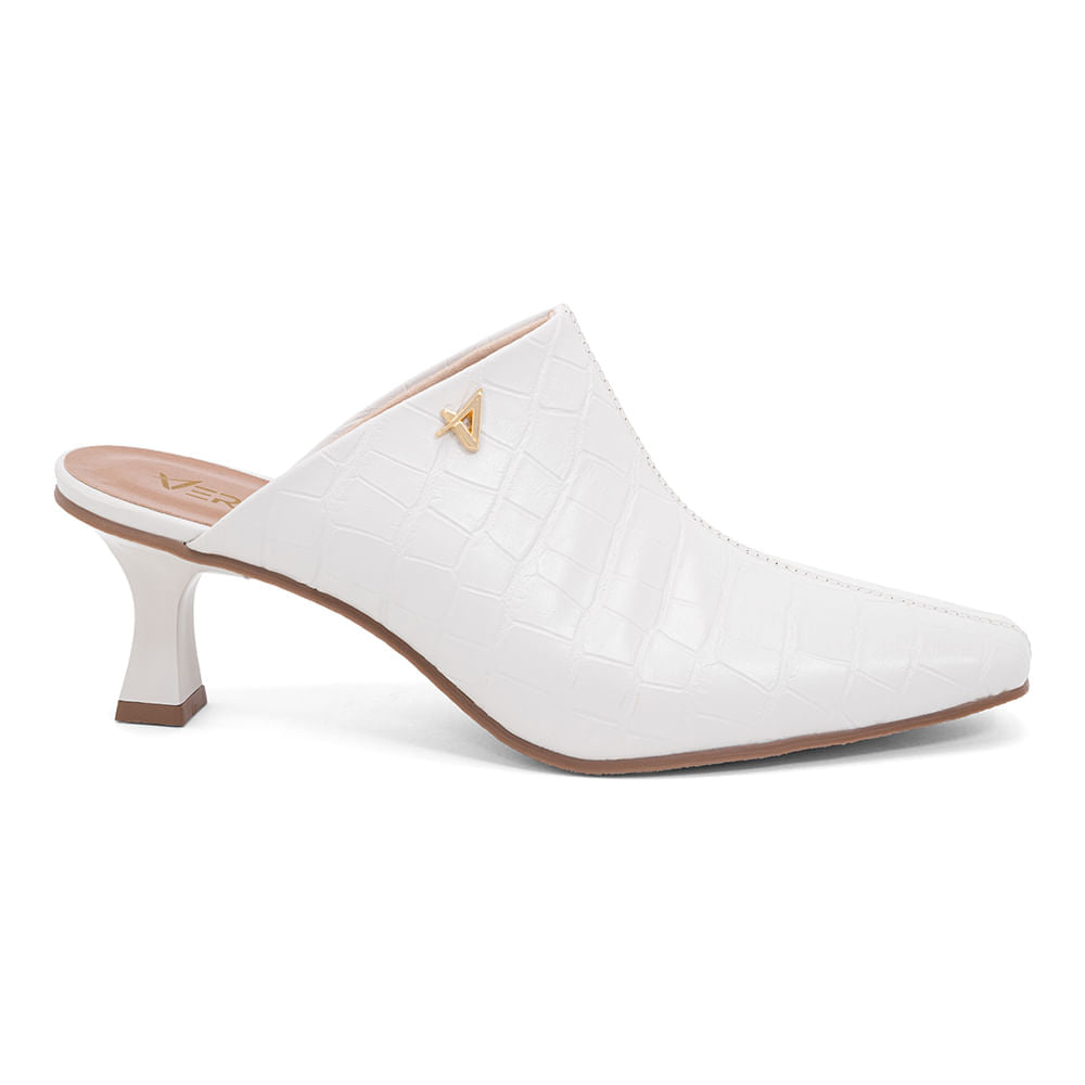 Mule Fechado Salto Fino Baixo OffWhite