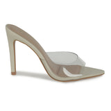 Mule Feminino Salto  Alto Bico Folha   Vinil  Sisal