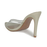 Mule Feminino Salto  Alto Bico Folha   Vinil  Sisal