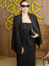 Blazer Alfaiataria Risca de Giz fio Lurex Preto