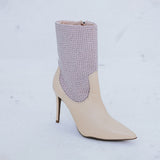 Bota Brilho Salto Fino Bico Fino Offwhite