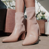 Bota Meia Salto Bloco Bico Fino Rose