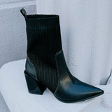 Bota Meia Salto Bloco Bico Fino Preto