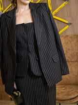 Blazer Alfaiataria Risca de Giz fio Lurex Preto