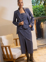 Blazer Alfaiataria Risca de Giz fio Lurex Azul