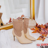 Bota Brilho Salto Fino Bico Fino Offwhite