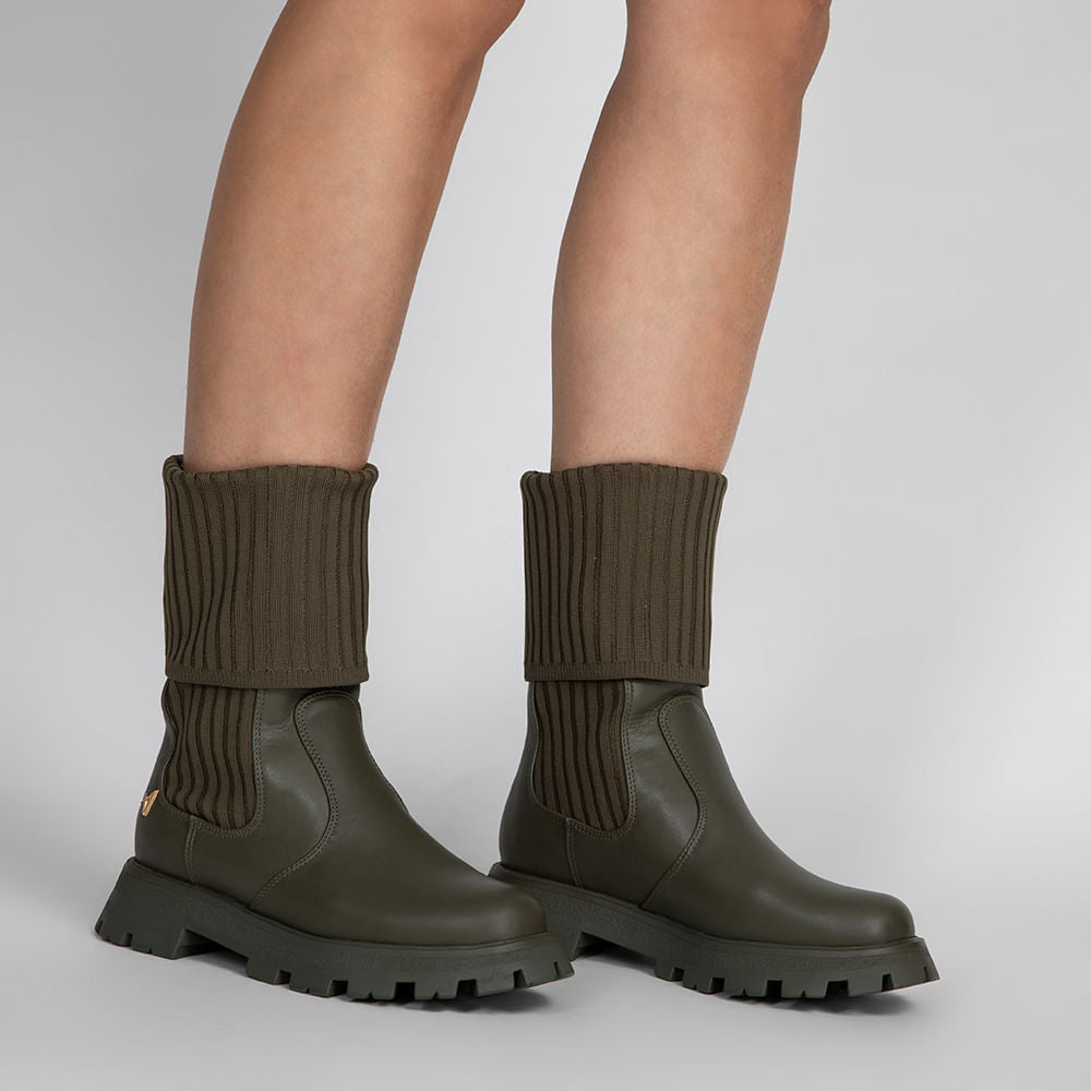 Bota Meia Coturno Cano Médio Tratorada  Verde