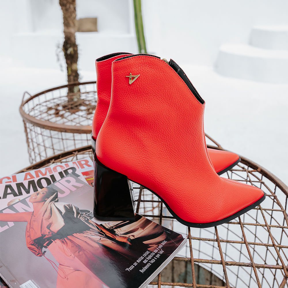 Bota Western Cano Curto Salto Bloco Coral