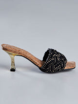 Tamanco Mule Trama Croche Salto Preto
