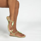Rasteira Flat Feminina Enfeite Resina -Verde