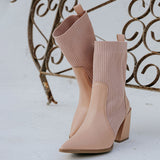 Bota Meia Salto Bloco Bico Fino Rose