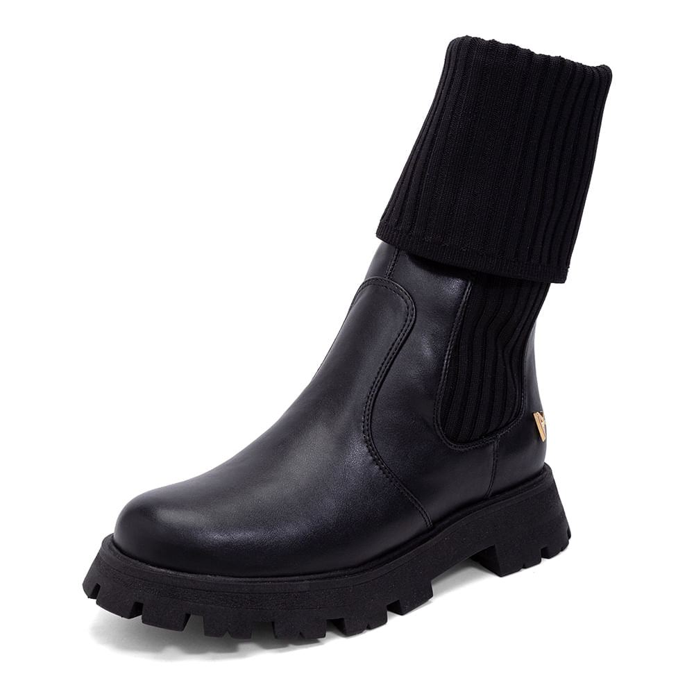 Bota Meia Coturno Cano Médio Tratorada  Preto