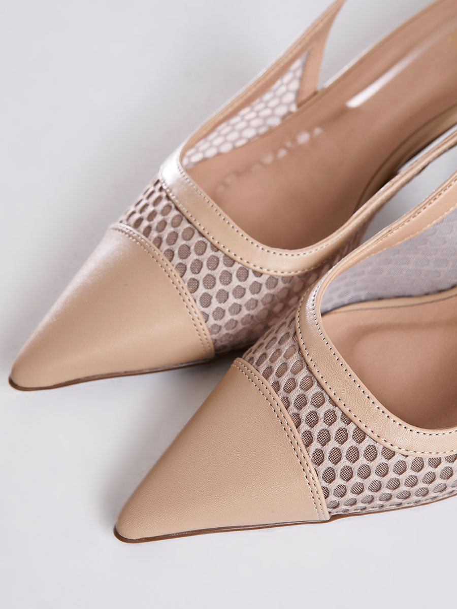 Sandália Salto Bloco Slingback Bege