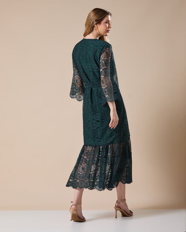 Vestido Midi Renda Verde Militar