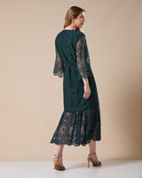 Vestido Midi Renda Verde Militar