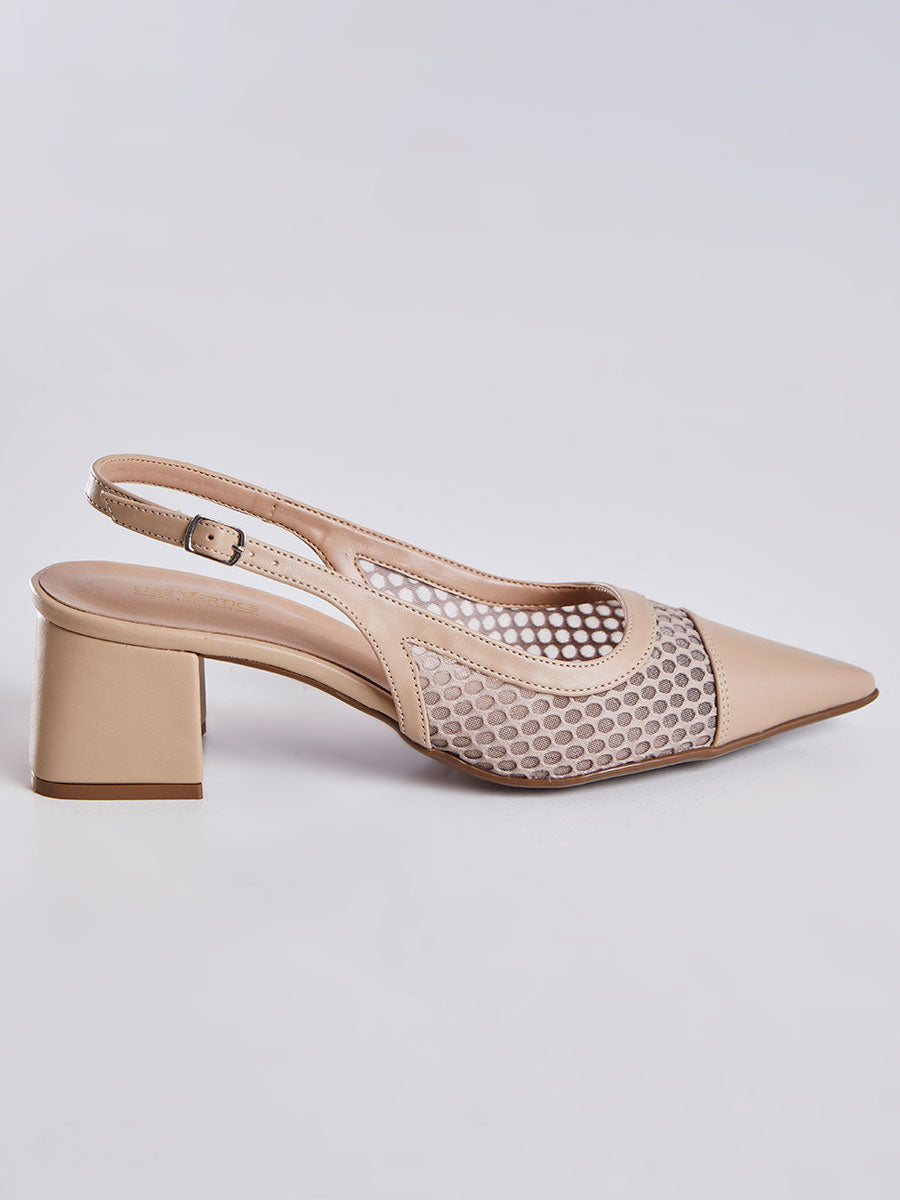 Sandália Salto Bloco Slingback Bege