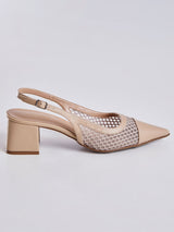 Sandália Salto Bloco Slingback Bege