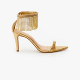 Sandalia Metalica Franjas Ouro