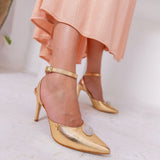 Scarpin Salto Fino com Globo de Strass Ouro
