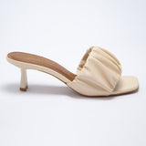 Mule Feminino Scrunchie Salto Medio  OffWhite