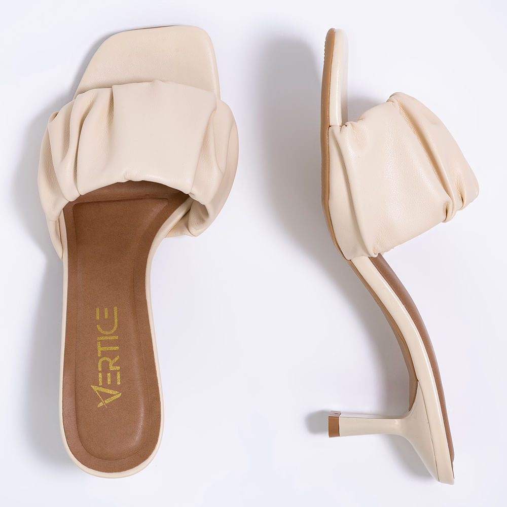 Mule Feminino Scrunchie Salto Medio  OffWhite
