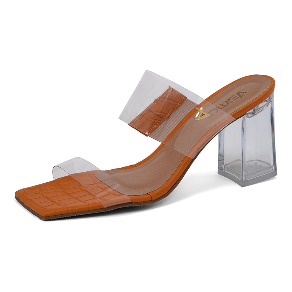 Tamanco Feminino Salto Quadrado Orange