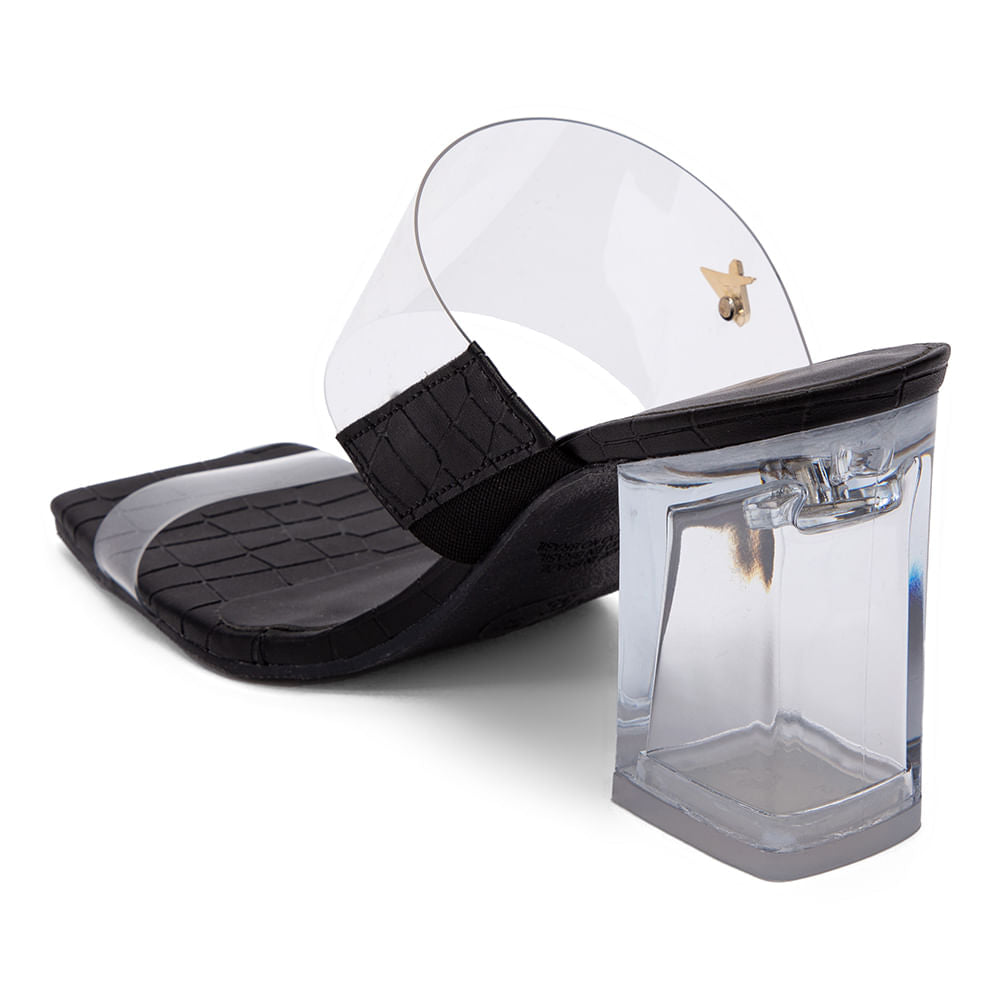 Tamanco Feminino Salto Quadrado - Preto