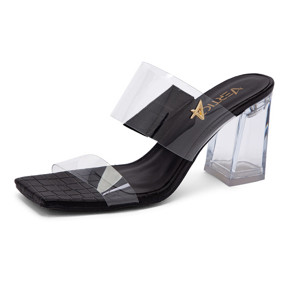 Tamanco Feminino Salto Quadrado - Preto