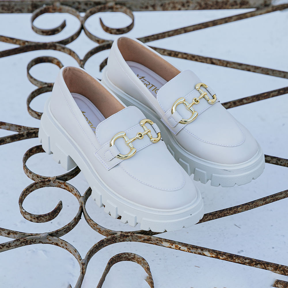 Mocassim Couro Tratorado Plataforma Offwhite