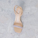 Sandalia Salto Medio Bloco Sparkle Creme