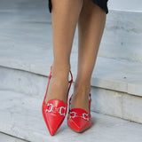 Scarpin Aberto Salto Médio com Fivela Vermelho