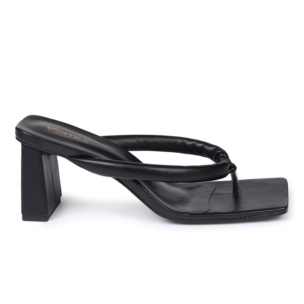 Mule Feminino Salto Médio Square Tiras Soft -  Preto