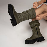 Bota Feminina Cano Longo Over Salto Tratorado  Verde
