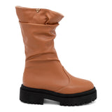 Bota Feminina Cano Longo Over Salto Tratorado Marrom