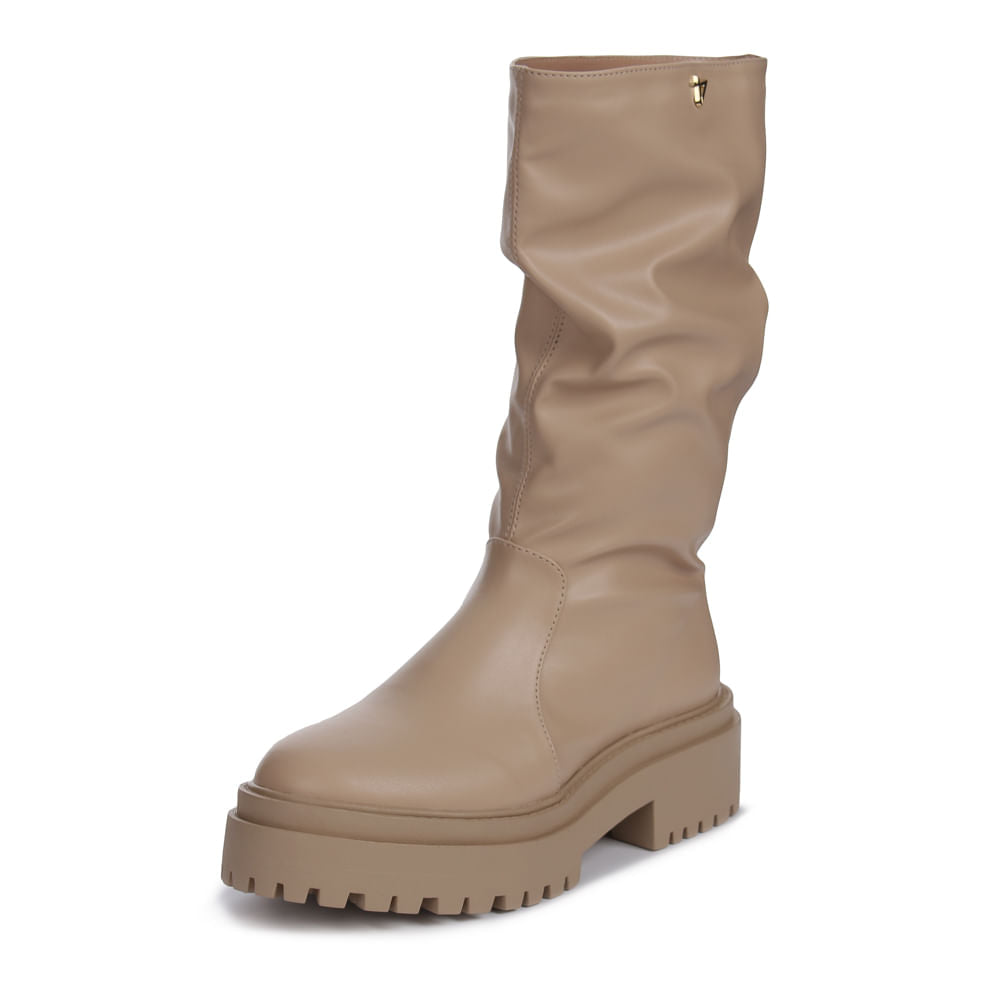 Bota Feminina Cano Longo Over Salto Tratorado  Bege